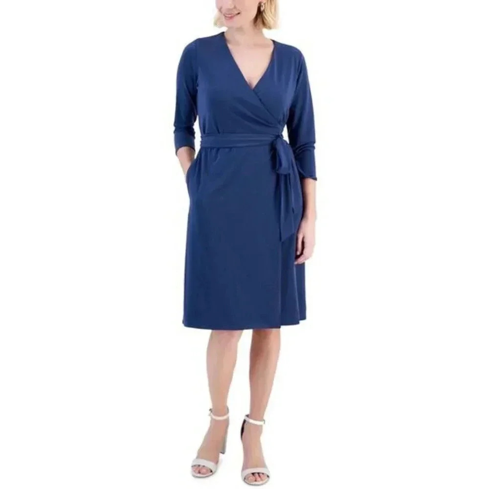 Alfani Petite Printed 3/4-Sleeve Wrap‎ Dress PM NWT